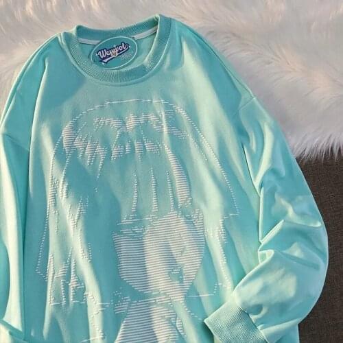 Street cotton animation sweet girl printing round neck long-sleeved two-dimensional warm sweater women loose casual Harajuku