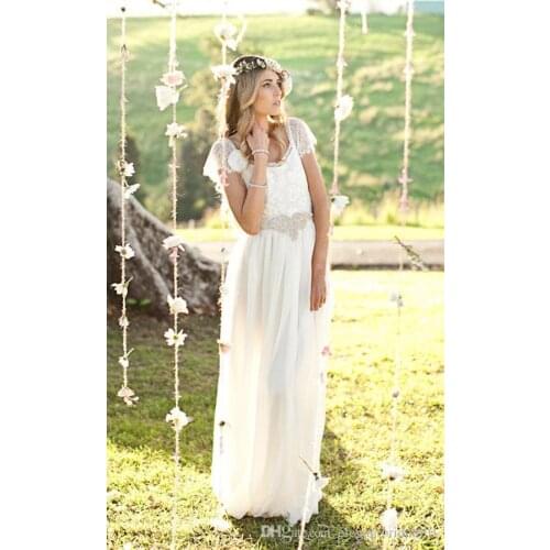 2018 robe de mariee Vintage lace beach beautiful lace capped sleeves low back vestido de noiva bridal gown bridesmaid dresses