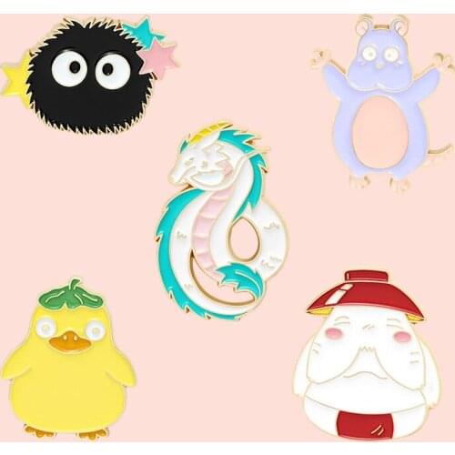 ZF2623 Anime White Dragon Mouse Briquettes Enamel Pins And Brooches Cartoon Creative Metal Denim Hat Badge For Friends Kids