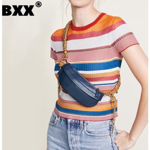 [BXX] Woman New Knotted Braided Shoulder Strap Casual PU Leather Personality All-match Cute Chest&waist Bag Fashion 2021 GF0224