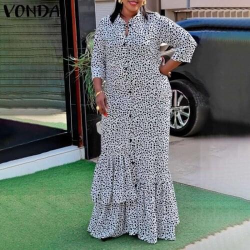 Maxi Long Dress 2021 VONDA Women Casual O Neck Long Sleeve Vintage Printed Dresses Bohemian Vestidos Elegant Robe