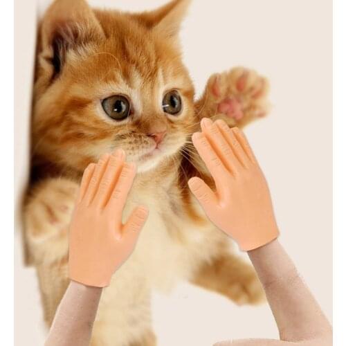 5 Pair Cat Funny Massage Little Finger Gloves Fake Human Hand For cat Kitty cat Halloween Prank Accessories
