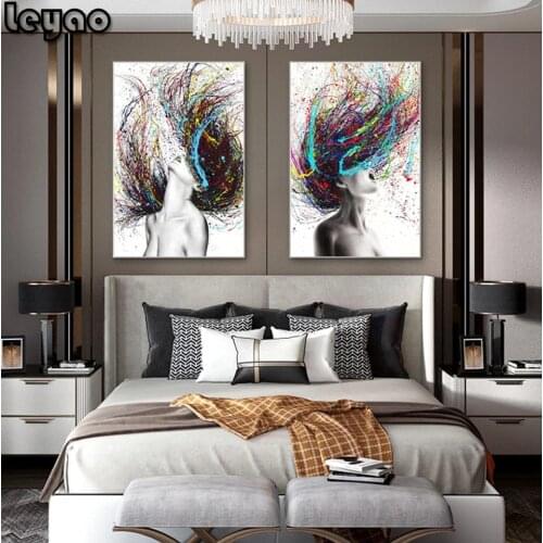 5d DIY Diamond Painting Abstract Wall Art Colored Hair Woman Full Square Round Diamond Embroidery Rhinestones Mosaic Home Decor