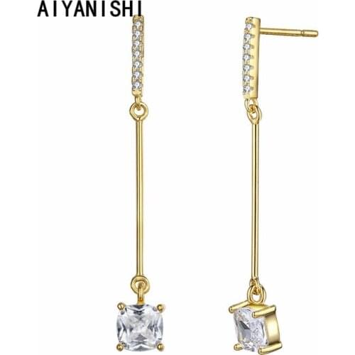 AIYANISHI 925 Sterling Silver Dangle Earrings Solitaire Cushion Earring Wedding Engagement Silver Chandelier Drop Earrings Gifts