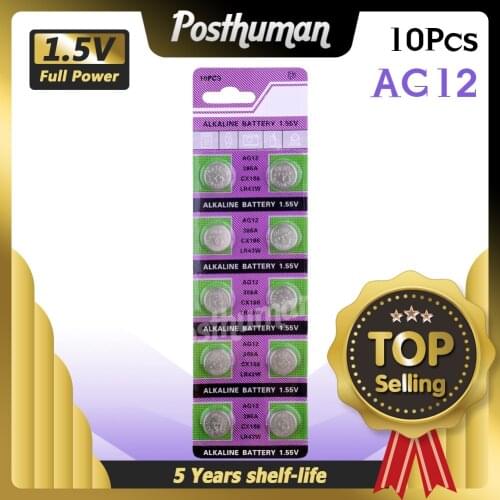Posthuman AG12 cell batteries 1.55V Alkaline Watch Batteries Coin Cell Battery 10pcs LR43 SR43 260 386 Sale Promotion