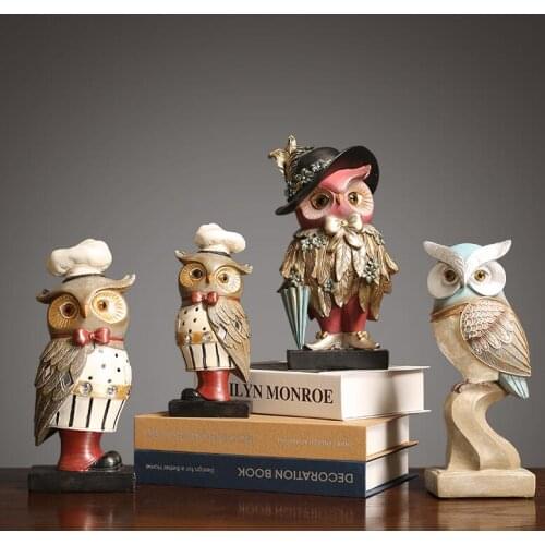 American Resin Owl Animal Ornaments Home Livingroom Table Childrens Room Furniture Decoration Office Desktop Figurines Crafts