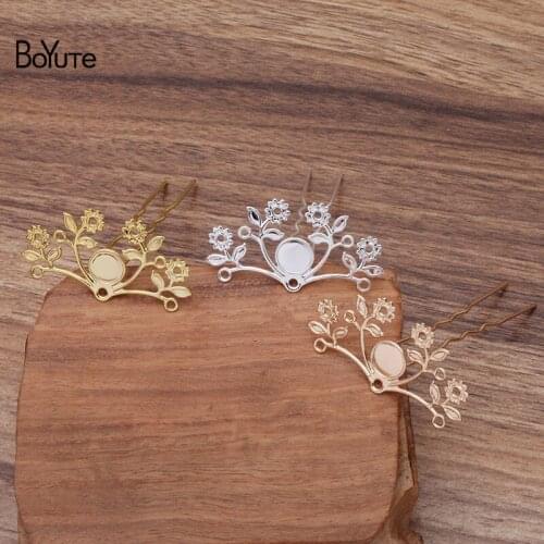 BoYuTe (10 Pieces/Lot) 75*10*1.2MM Metal Iron Hair Fork Welding 25*48MM Brass Flower Diy Hair Accessories Handmade Materials