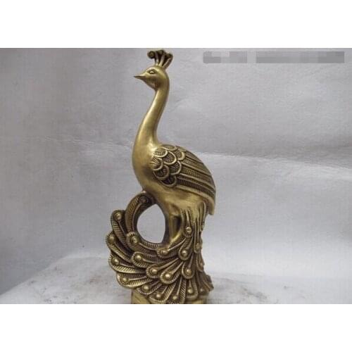 Fast shipping USPS to USA S3429 13.5 Chinese Folk classical Copper Bronze Lucky Peacock peahen Bird Art Statue
