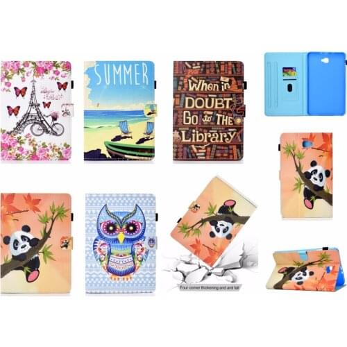 Printed Case For Samsung Galaxy Tab A6 10.1 T580 T585 Case Filp Stand PU Leather Cover For Tab A 6 10.1'' T580N / T585C + Pen