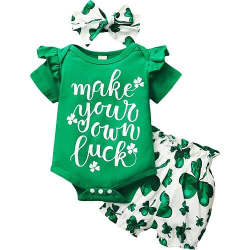 St Patricks Day Outfits Baby Clothes Newborn Infant Baby Girl St Patricks Day Romper Bodytsuit+clovers Shorts Set Bimba