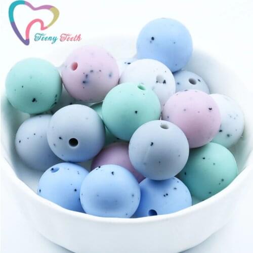15 MM 100 PCS/Lot Baby Teether Silicone Round Ball Beads DIY Crib Rattle Toys Granite Style BPA Free Teether Beads Sensory Toys