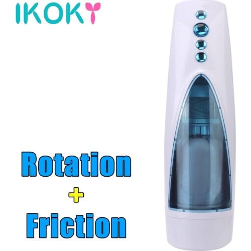 IKOKY 10 Telescopic Modes Male Masturbation Cup Automatic With Color Lights Sexy Voice Rotation Masturbator Flesh Pussy Sex Shop