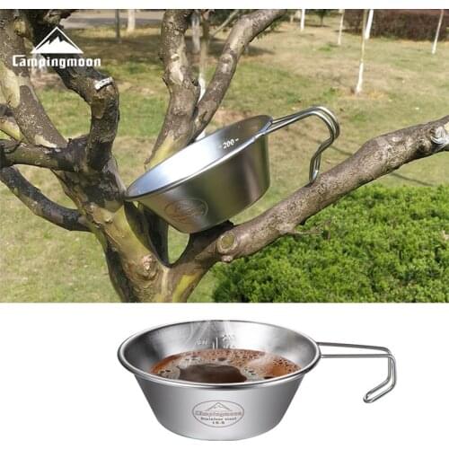 Campingmoon Stainless Steel 304 Camping Bowl Cup Outdoor Hiking Backpacking Picnic Camping Tableware Coffee Cup with Hanger