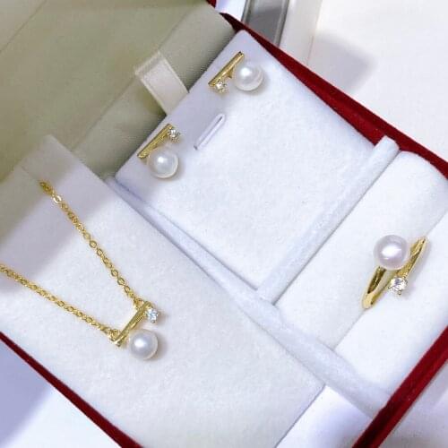 3Pieces Jewelry Set With 7-8mm Perfectly Round Pearl Jewelry Set For Women Gifts