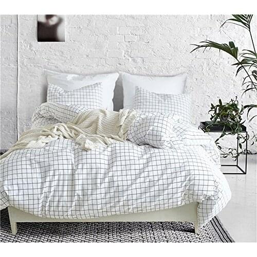 WINLIFE Simple Grid Bedding Set For Boys & Girls Grid Duvet Cover