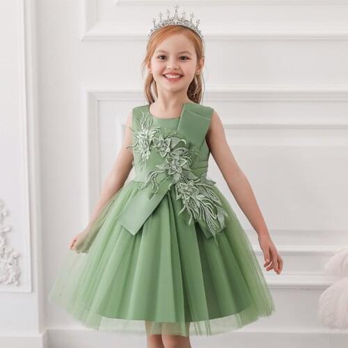 2020 Summer Embroidery Dress Girl Kids Dresses For Girls Children Clothes Solid Princess Dress Elegant Party And Wedding Dress