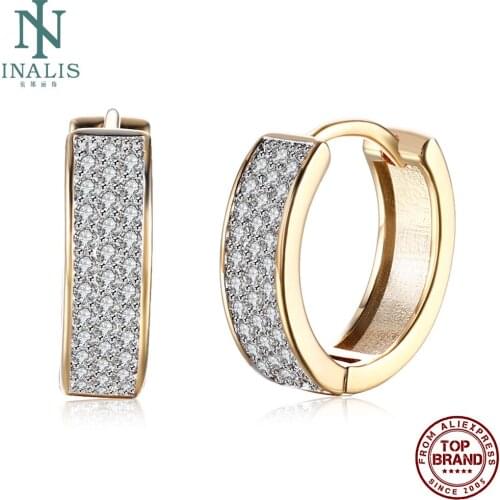 INALIS Copper Clip Earrings For Women Geometric Single Row Inlaid Zircon Romantic Wind Clip Earrings Party Fine Jewelry Gift