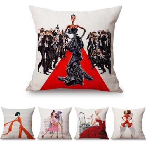 Fashion Lady Design Art Salon Beauty Store Decoration Throw Pillow Case Fashion Magazine Hand Drawing Art Girl Car Cushion Cover