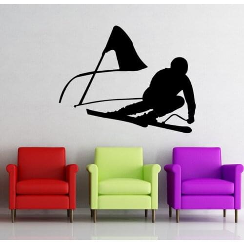 Skiing Wall Decal Vinyl Home Decor Skier Snow Freestyle Jumping Winter Wall Sticker Bedroom Extreme Sports Decor Mural M-106