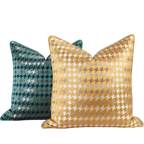 DUNXDECO Cushion Cover Decorative Pillow Case Modern Luxury Shiny Yellow Green Swallow Gird Jacquard Sofa Chair Bedding Coussin