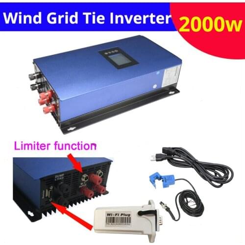 New Pure Sine wave 2000W on grid wind inverter bult in limiter and wifi tracking grid tie inverter 2kw 230v with LED display