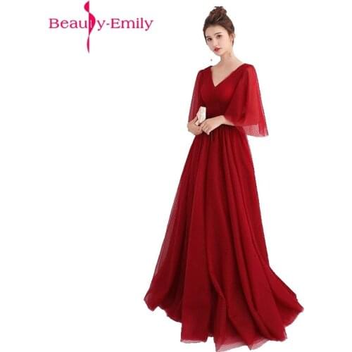 Charming V Neck Short Sleeve A Line Evening Dress 2020 Fashion Simple Laced Up Back Burgundy Formal Party Dress Real Photo