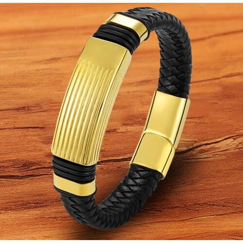 Charm Fashion Braided Rope Genuine Leather Glod Black Magnetic Men Bracelet Jewelry Multilayer Wholesale Accessories Bangles