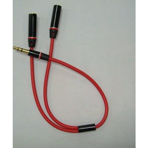 Wholesale - New 3.5mm male to 2 female Metal branch red audio cable splitter earphone cable adapter 300pcs DHL