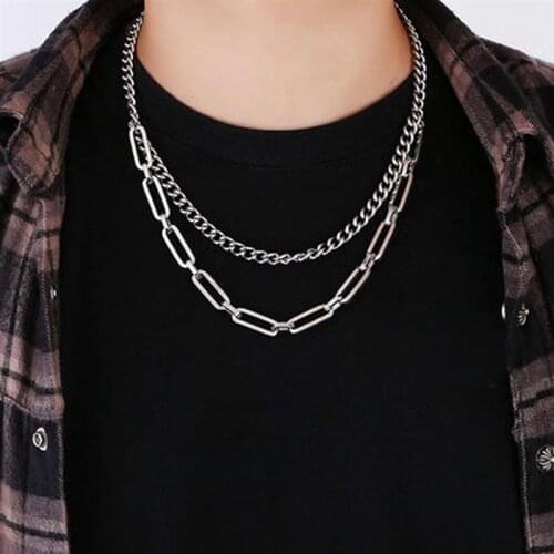 Trendy Personality Double Layer Circle Necklace for Women Men Geometric Handmade Hip Hop Pendant Jewelry