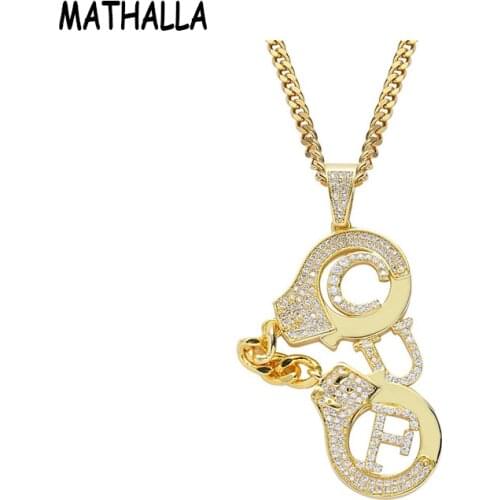 MATHALLA Handcuffs Pendant Iced Out Bling Charm Cubic Zirconia Necklace Trendy Rock Hip Hop Punk Suitable Jewelry Gift