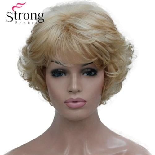 Short Thick Wavy Blonde Highlights Full Synthetic Wig Womens Wigs