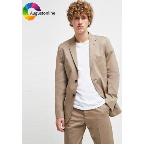 Khaki Casual Men Suits Slim Fit Wedding Tuxedos Groom Wear Terno 2 Pieces (Jacket+Pants) Groomsman Blazer Costume Homme Best Man