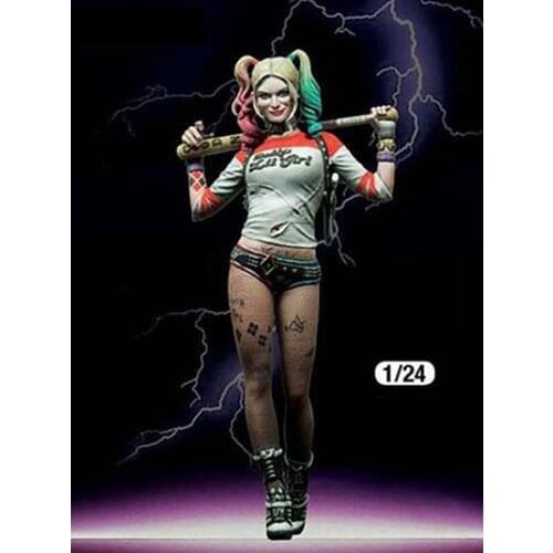 Unassambled 1/24 75mm modern girl with Baseball bat 75mm Resin figure miniature model kits Unpainted