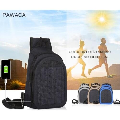 Pawaca Anti Thief Travel Backpack Solar Energy Charging Backpack For Women Men Convenient USB Charge Slanted Zipper PVC Backpack