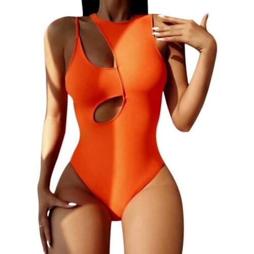 One Piece 2021 Sexy Women Swimwear Hollow Solid Color Coated Swimsuit for Girl Lady Push Up Adjustable Shoulder Swimsuit Bodysui