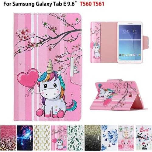 SM-T560 Case Cover For Samsung Galaxy Tab E 9.6 T560 T561 SM-T561 Funda Tablet Cartoon Print Silicone PU Leather Shell Coque