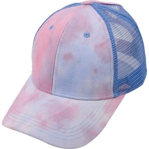 Unisex Mesh Baseball Hats Ball Cap Tie Dye Color Sun Visor Hat Adjustable UV Protection Sun Caps for Spring Summer