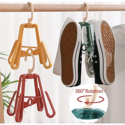 360-Degree Rotating Shoe Rack Hanger Foldable Wind-Proof Drying Rack Shoe Storage Organizer Balcony Scarf Hat Rack Hooks