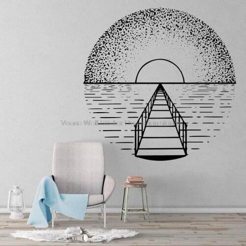 Seaside sun rising bridge vinyl art wall stickers home living room bedroom office decorative art wall decals wallpaper decals 28