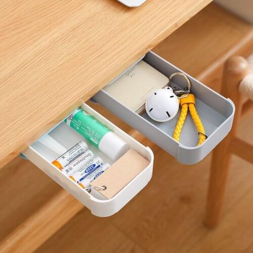 Storage Drawer Organizer Box Self Stick Pencil Tray Hidden Table Under Paste Plastic Desk Memo Pen Stationery Case Self Adhesive