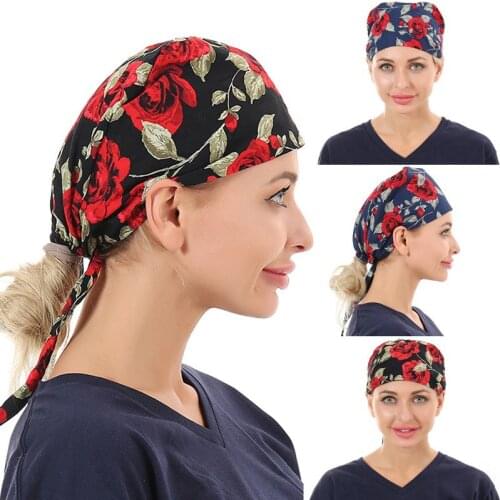 Women Scrubs Hats with Button Work Hats Adjustable Pet Shop Dust Cap Sanitary Cap Beauty Salon Nursing Work Scrubs Caps