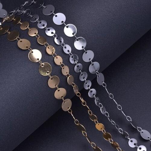 1Meter Stainless Steel Retro Geometric Classic Wafer Shiny Discs Bead Chain Pendant Necklaces Lady Party Engagement Gift Jewelry
