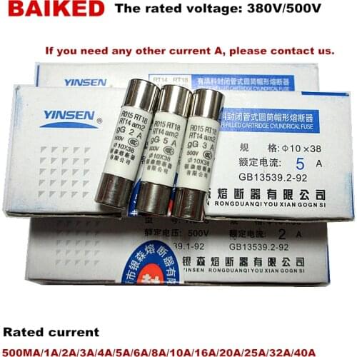 10/20Pcs 10*38 Fast blow Ceramic Fuse 10x38mm 380V 500V MA 0.5A 1A 2A 3A 4A 5A 6A 8A 10A 16A 20A 25A 32A 40A RO15 RT18 RT14 am2