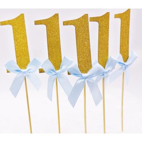 10pcs/lot Baby 1st Year Old Birthday Cake Toppers 1 Year Old Cup Cake Toppers Insert Card Birthday Party Decoration Tool