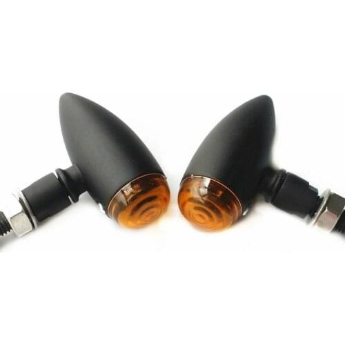 12V 2 Wires Black Universal Motorcycle Metal Bullet Turn Signal Lights Amber Lens