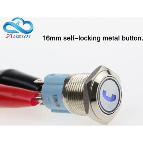 16mm metal button switch waterproof self-lock button switch voltage 6v 12v 24v 220v band phone graphic design can be customized