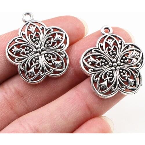 29x25mm 8pcs Antique Silver Plated Flower Style Handmade Charms Pendant:DIY for bracelet necklace-P4-15