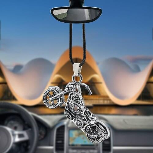 Car Pendant Creative Skeleton Bike Ornaments Automobiles Rearview Mirror Suspension Decoration Auto Accessories Styling Gifts