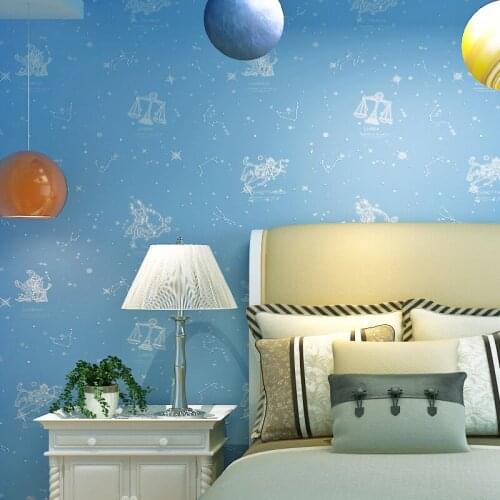 Beibehang Cartoon green child room living room bedroom wallpaper blue pink boy girl bedroom constellation 3d wallpaper roll