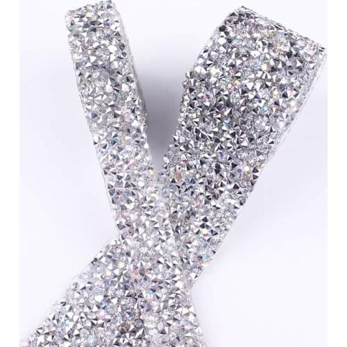 White Rhinestone Ribbon Applique Hot Fix Rhinestones For Clothes Wedding Dress Trimming Garment Accessories AB Rhinestone